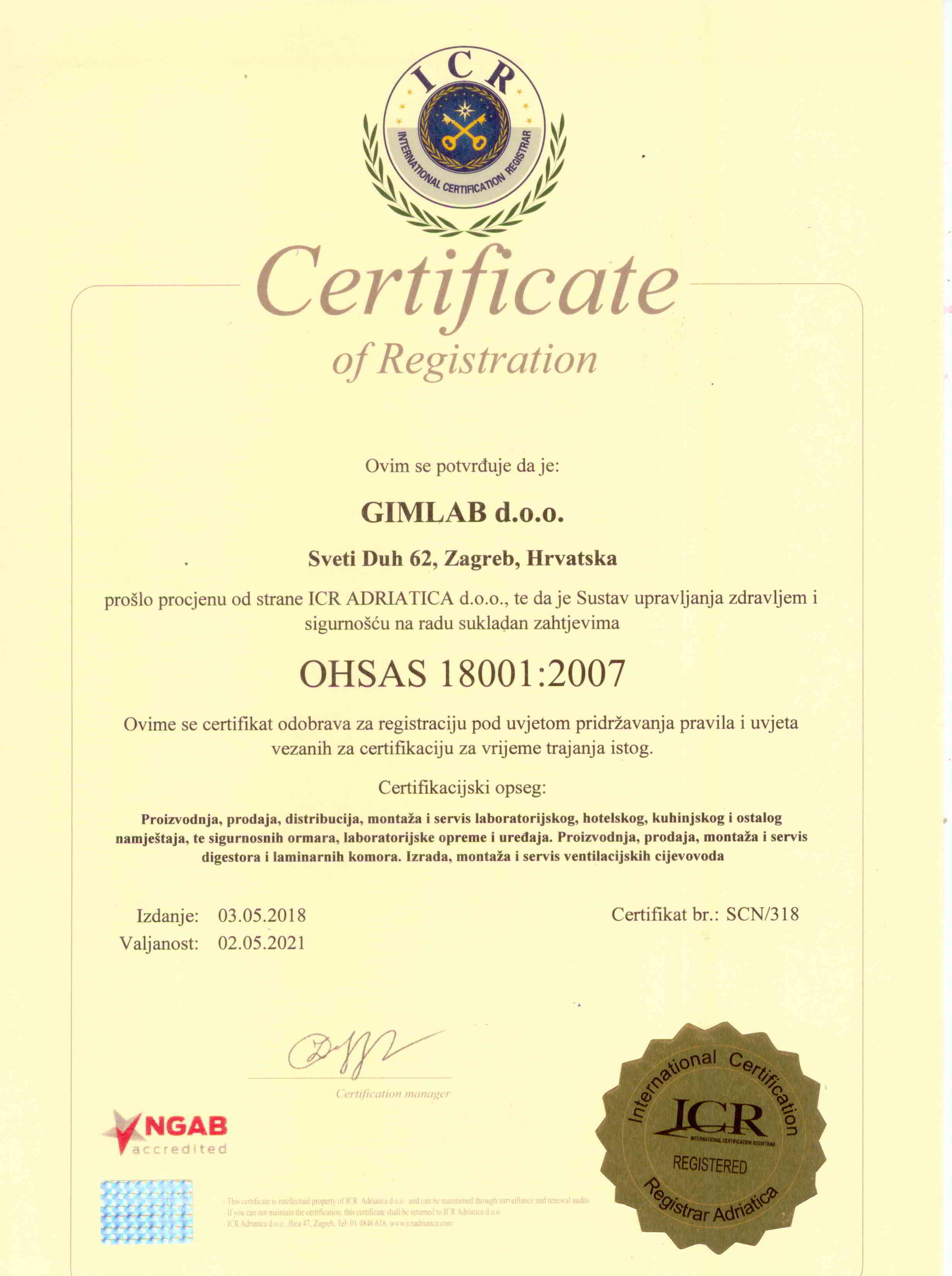 GIMlab® laboratory furniture certificates