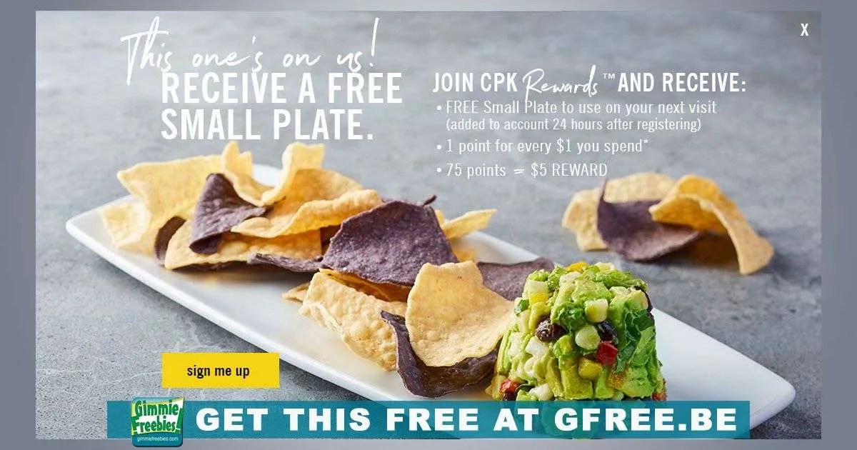 California Pizza Kitchen Free CPK Appetizer Coupon