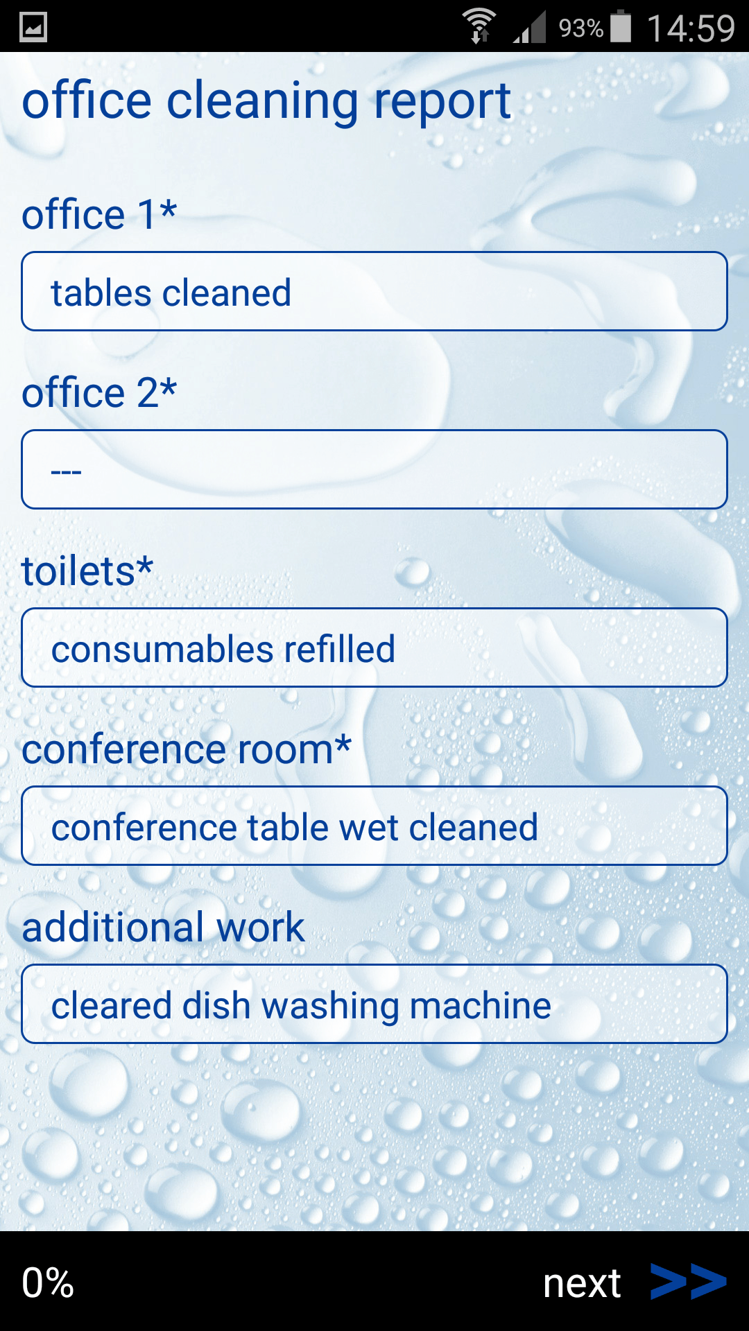 Office Cleaning Report Report on cleaning services Android App ginstr