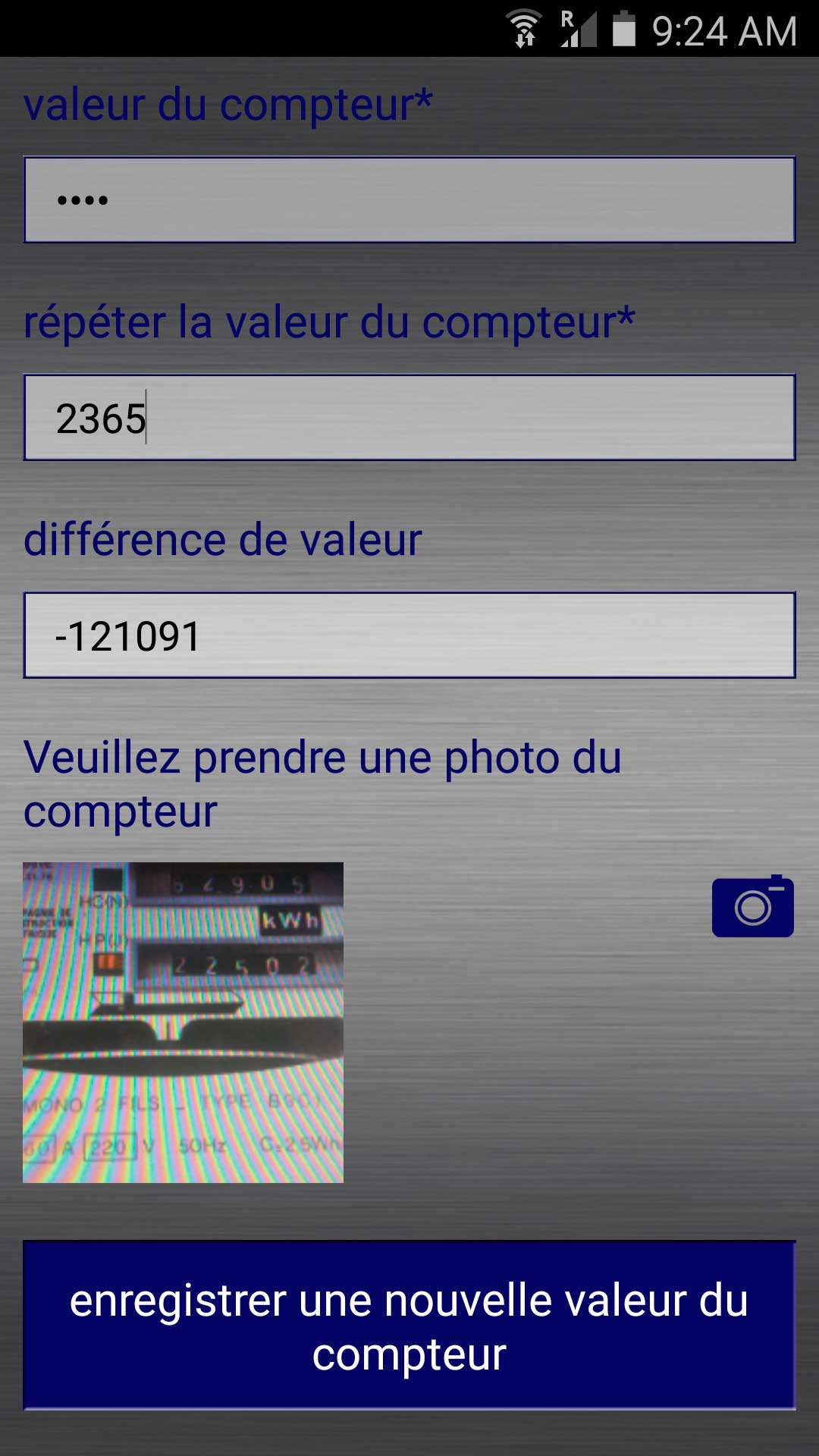 Relevé du compteur électrique Application Android