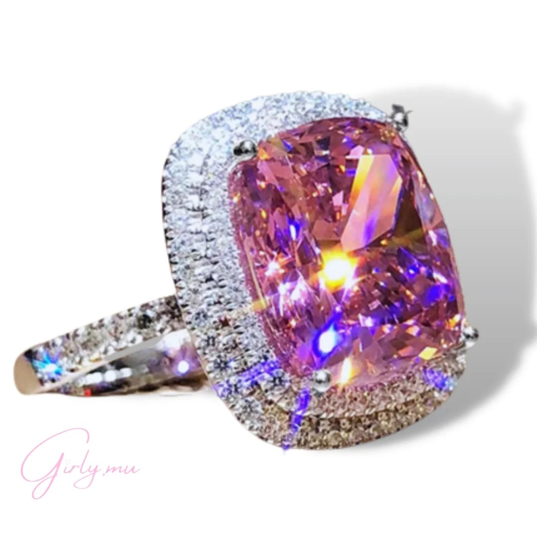 Royal Pink Cushion Cut Zirconia Ring Girly.mu