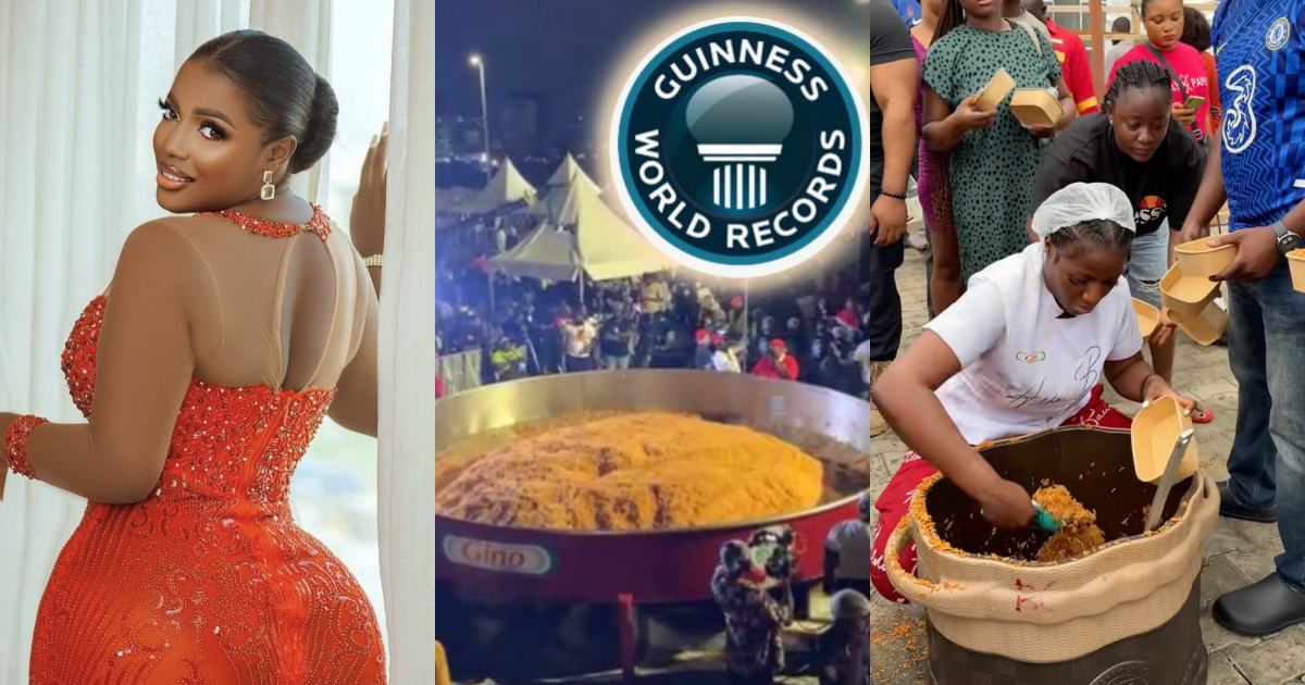 Man provides assessment after tasting from Hilda Baci’s largest pot of jollof cook-off