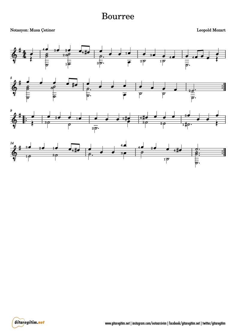 Leopold Mozart Bourree Nota ve Tab »