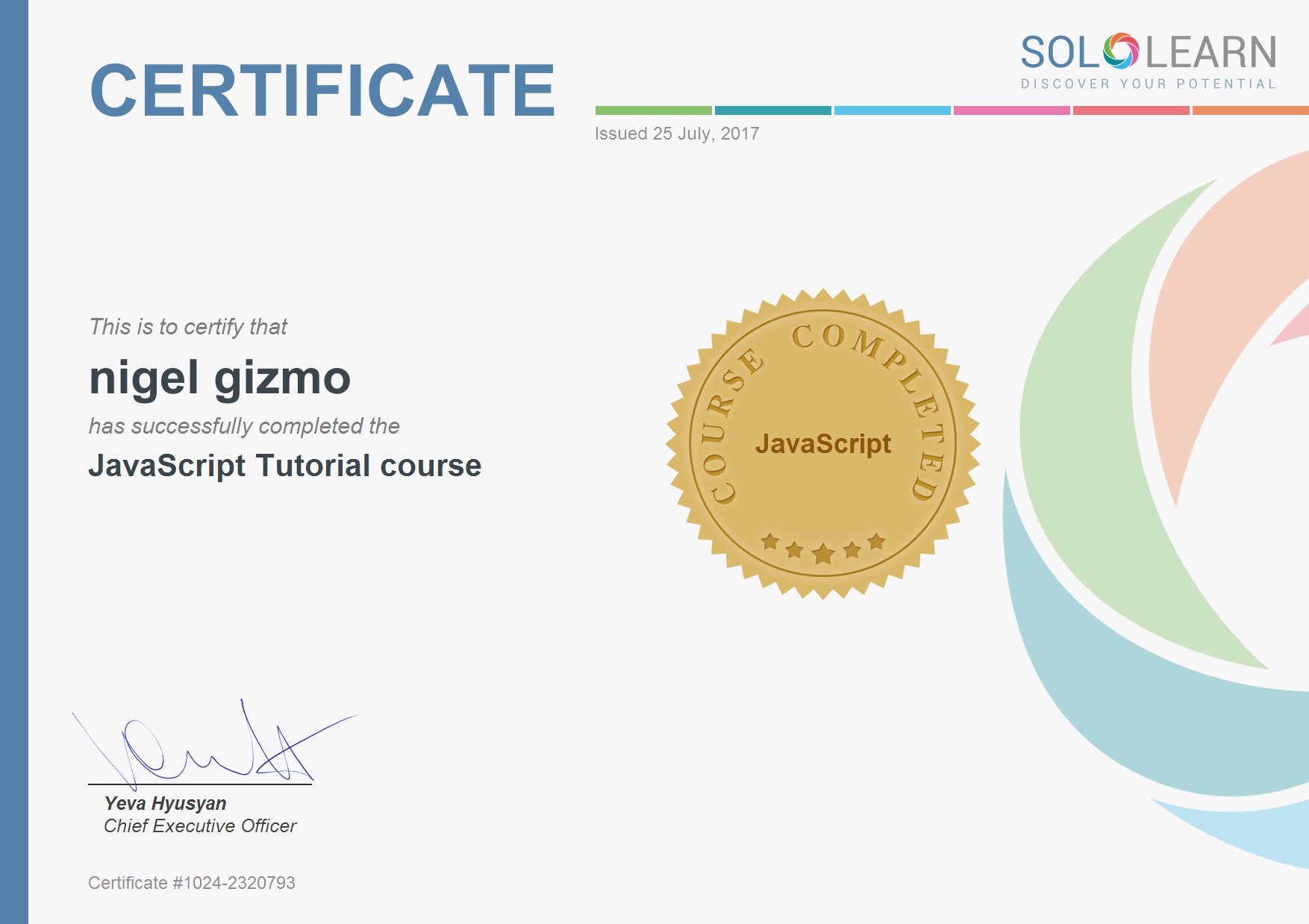 Certificate javascript etc..