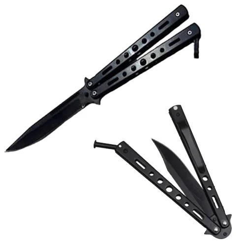 Butterfly knife Black Razor Sharp Gizmoway