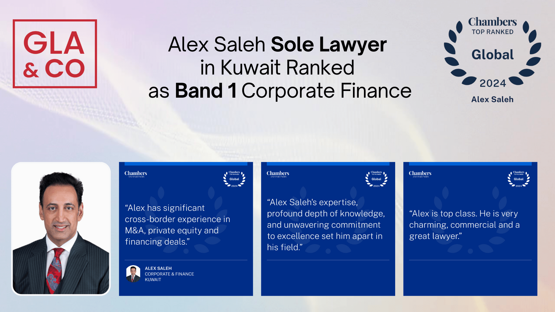 Alex Saleh Sole Lawyer in Kuwait Ranked as Band 1 Corporate Finance by
