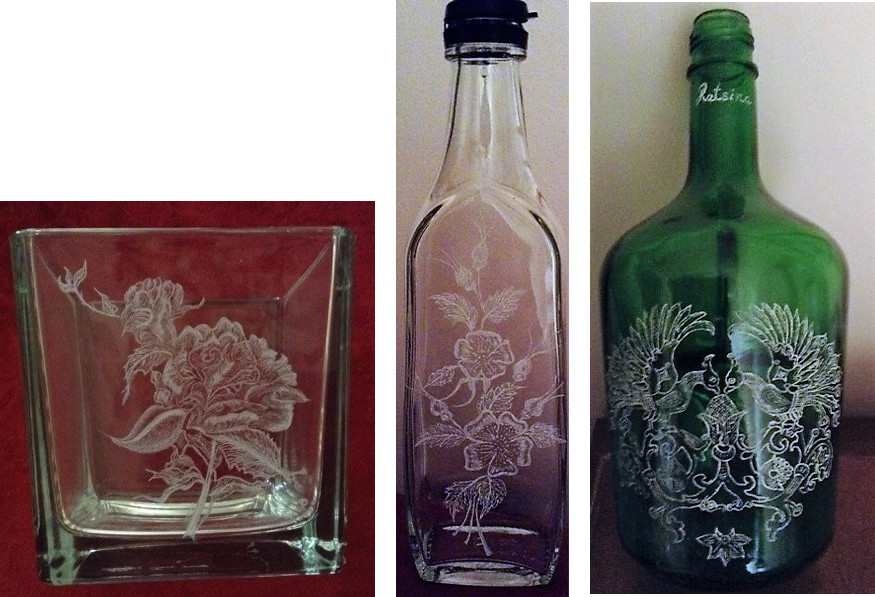 DiamondTipped Scribe Engravings on Glass Bottles, Cups & Jars