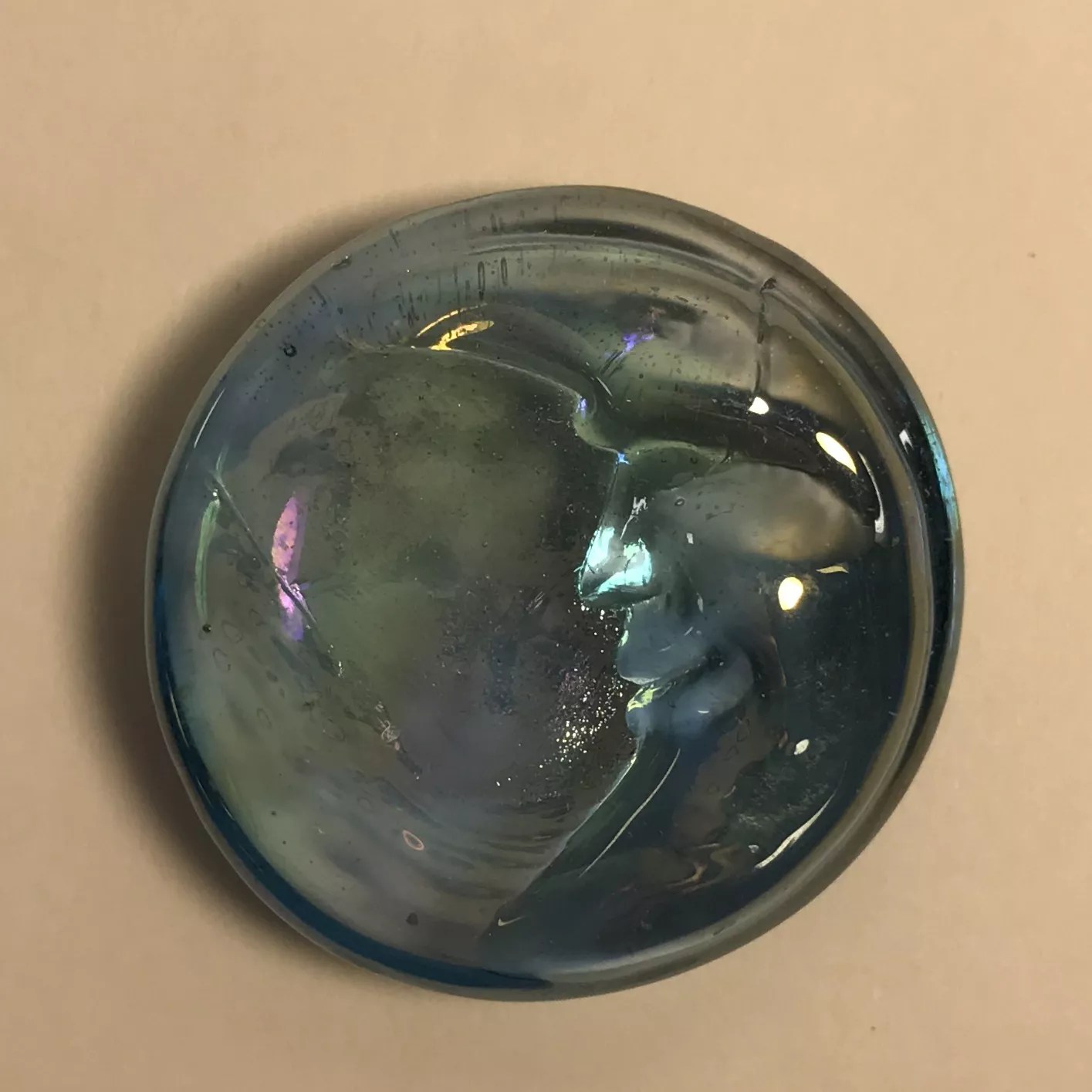 Irridized Light Blue Glass Crescent Moon Faces Glass House Store