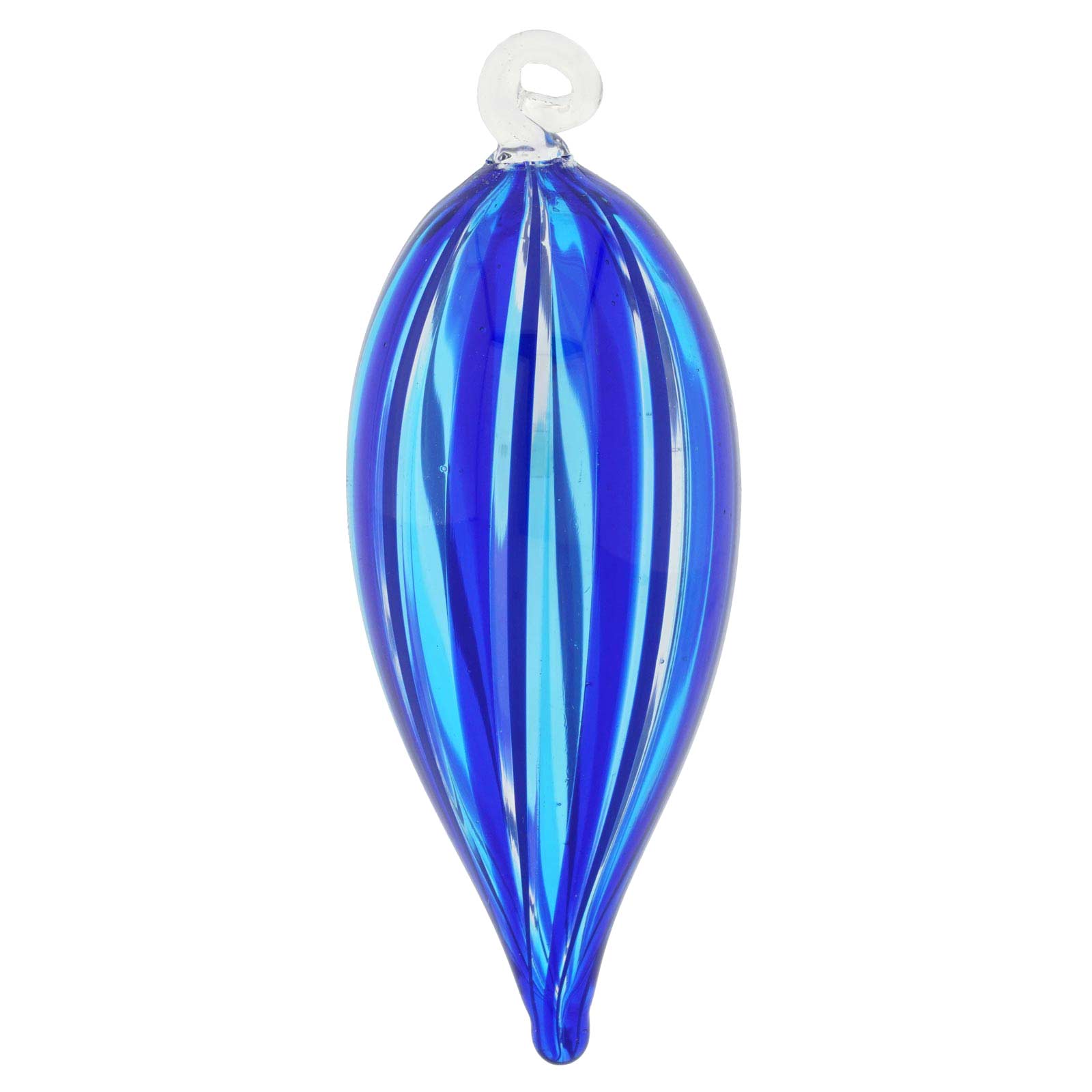 Murano Glass Icicle Christmas Ornament Blue Stripes