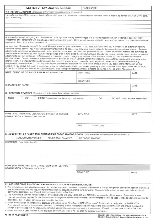 AF Form 1206 Example
