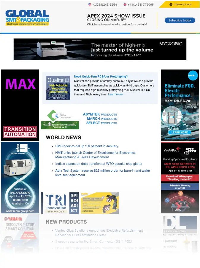 Sign Up for Global SMT & Packaging Newsletter and Magazine