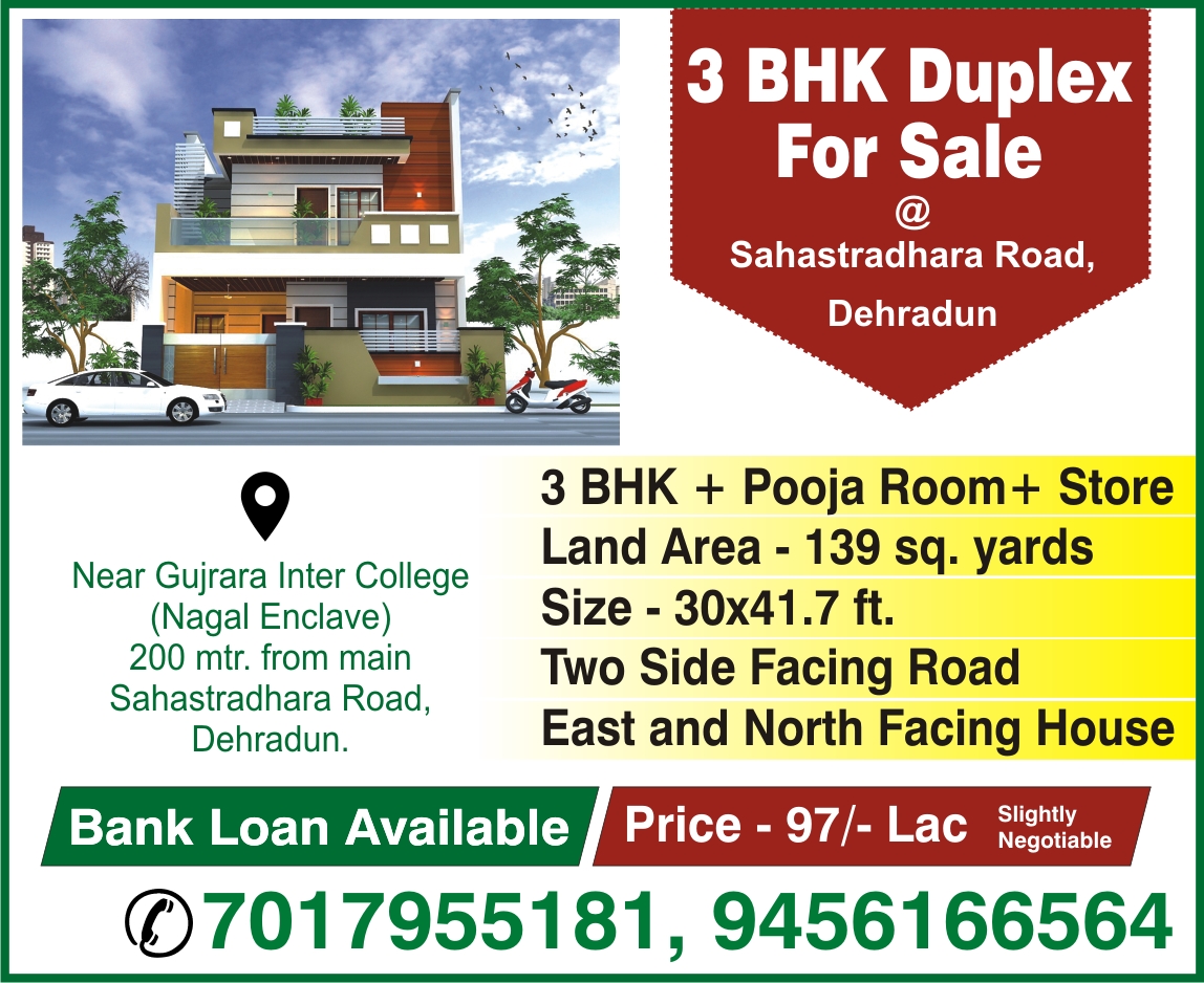 3BHK Duplex for Sale at Sahastradhara Road, Dehradun, Uttarakhand. GLOBOSTAGE Marketplace