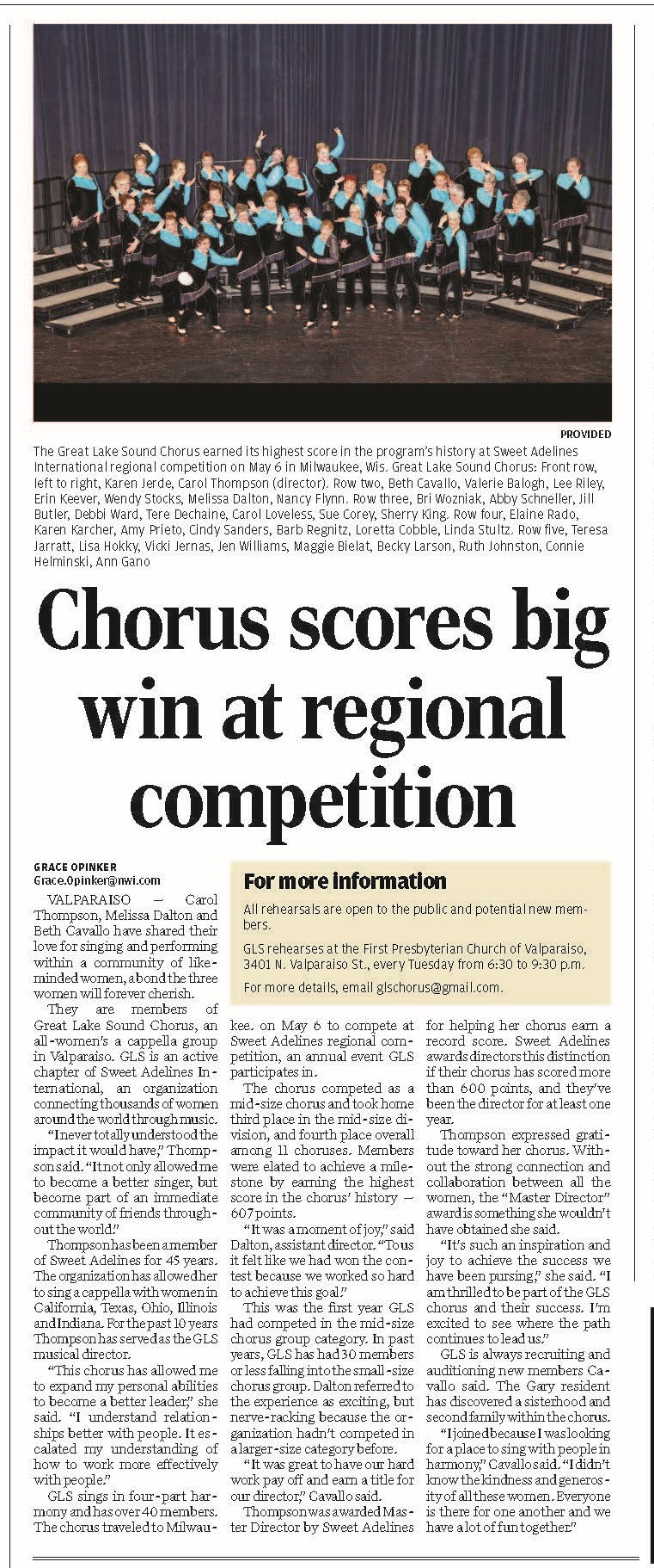 Great Lake Sound Chorus 20230612 Chorus news item NWI Times