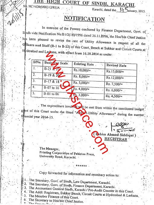 Revised Rates of Utility Allowance by the High Court of Sindh