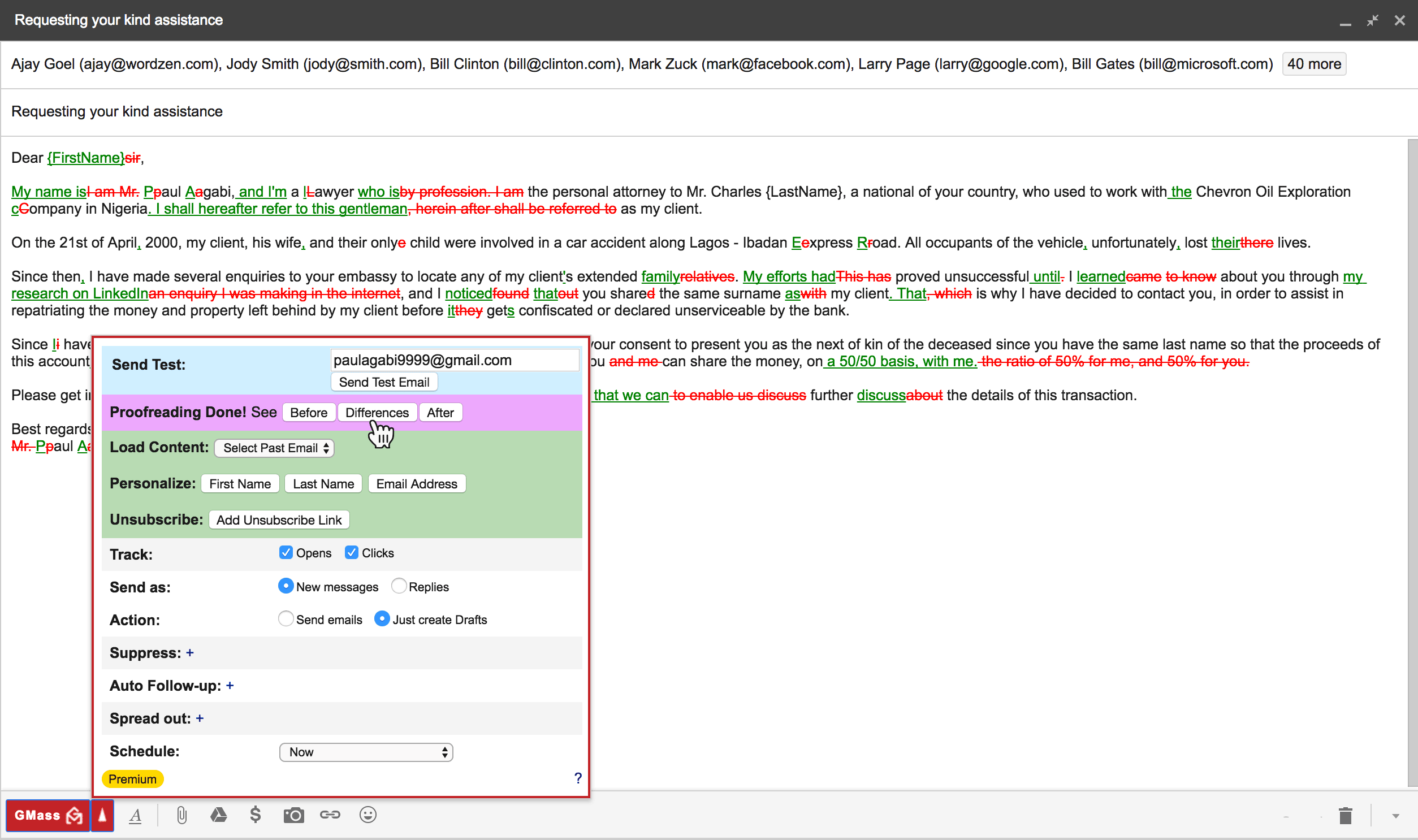 The world's first mail merge service with live email proofreading