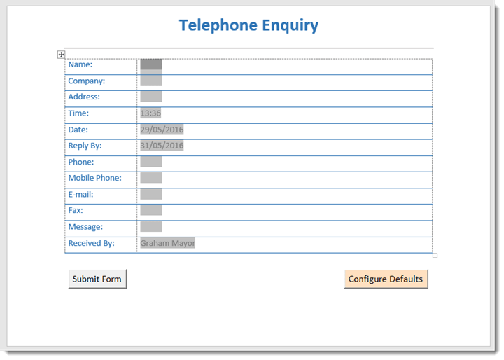 Telephone Enquiry Template