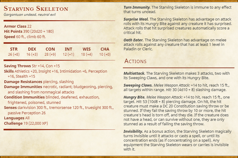 The Starving Skeleton (D&D 5e Monster) GM Binder