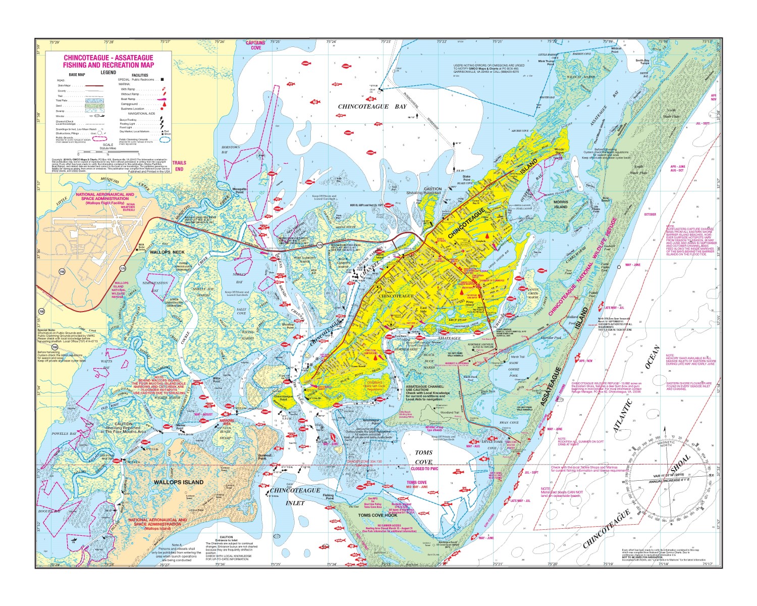 Chincoteague/Assateague Fishing and Recreation Laminated Map GMCO Maps