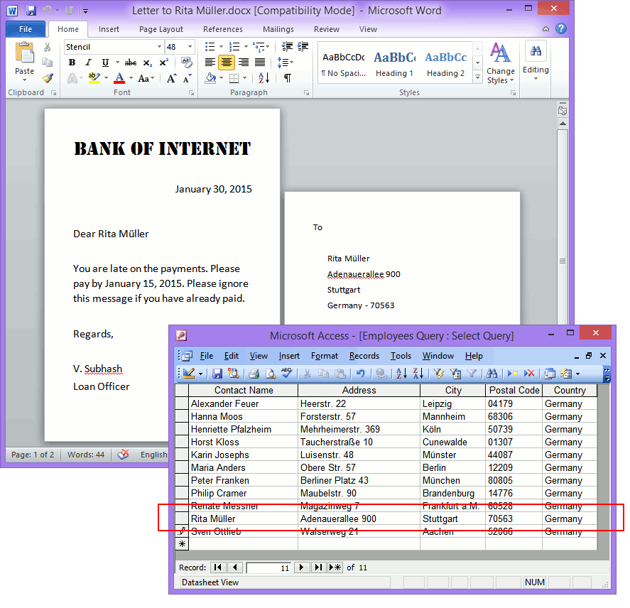 Create DOCX, DOC, PDF and images using mailmerge in