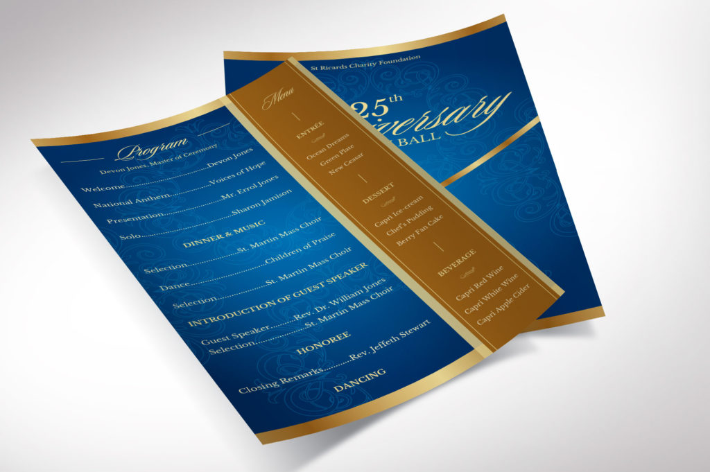 Blue Gold Anniversary Gala Program Canva Template