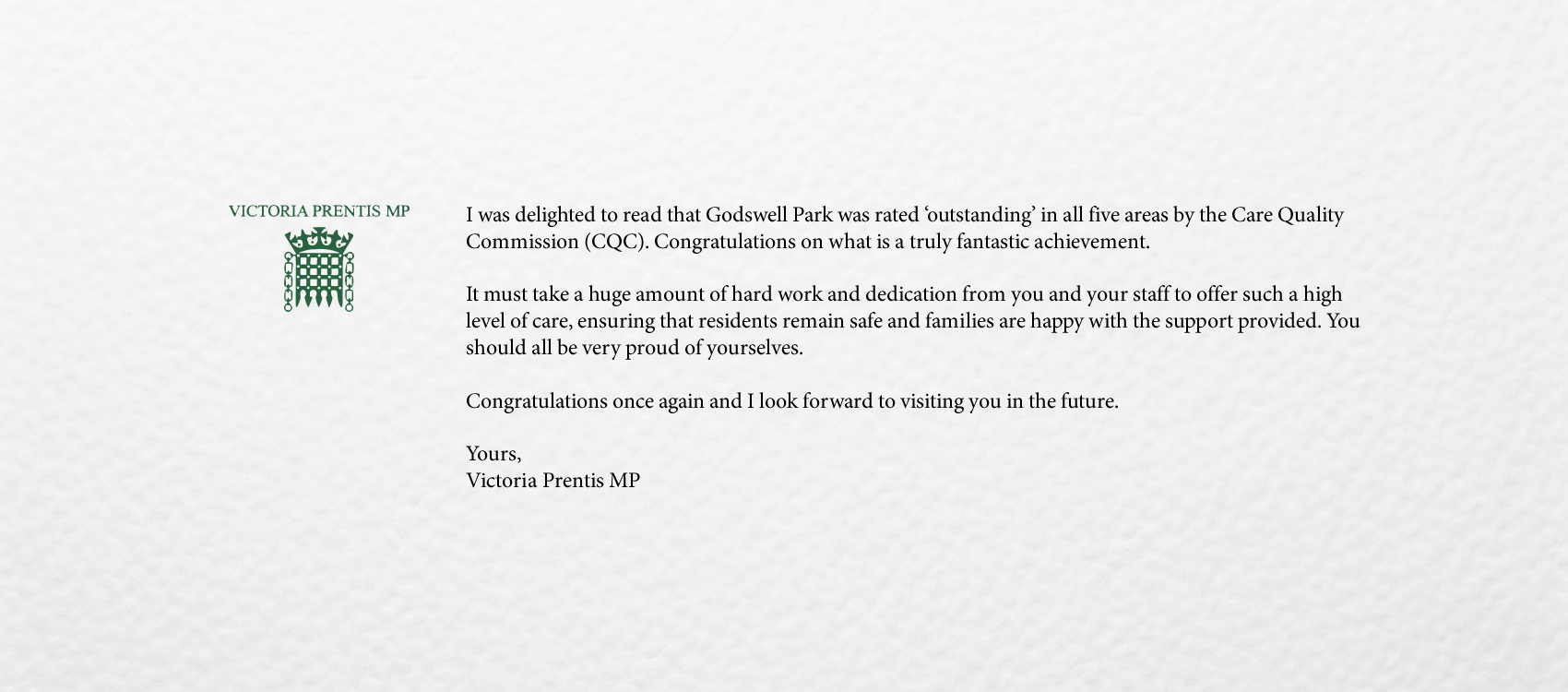 Victoria Prentis letter Godswell Park Care Home