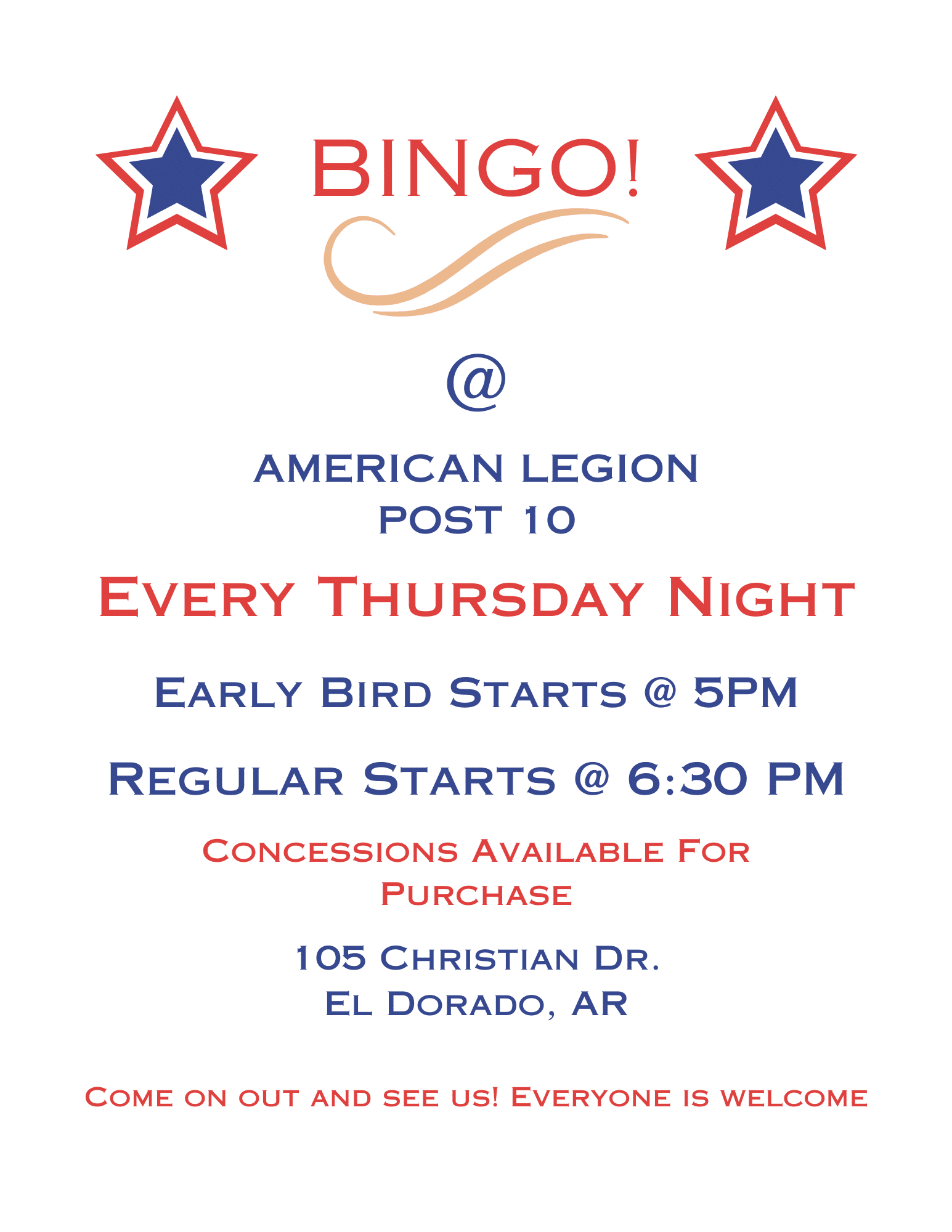 BINGO American Legion Post 10 El Dorado, Arkansas