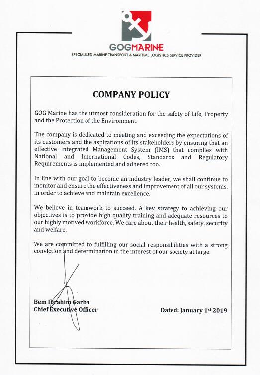 Company Policy Statement GOG Marine