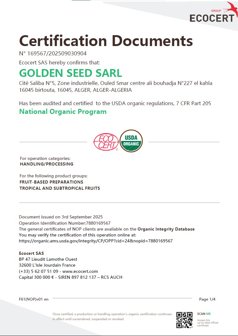 Golden Seed Our certificates