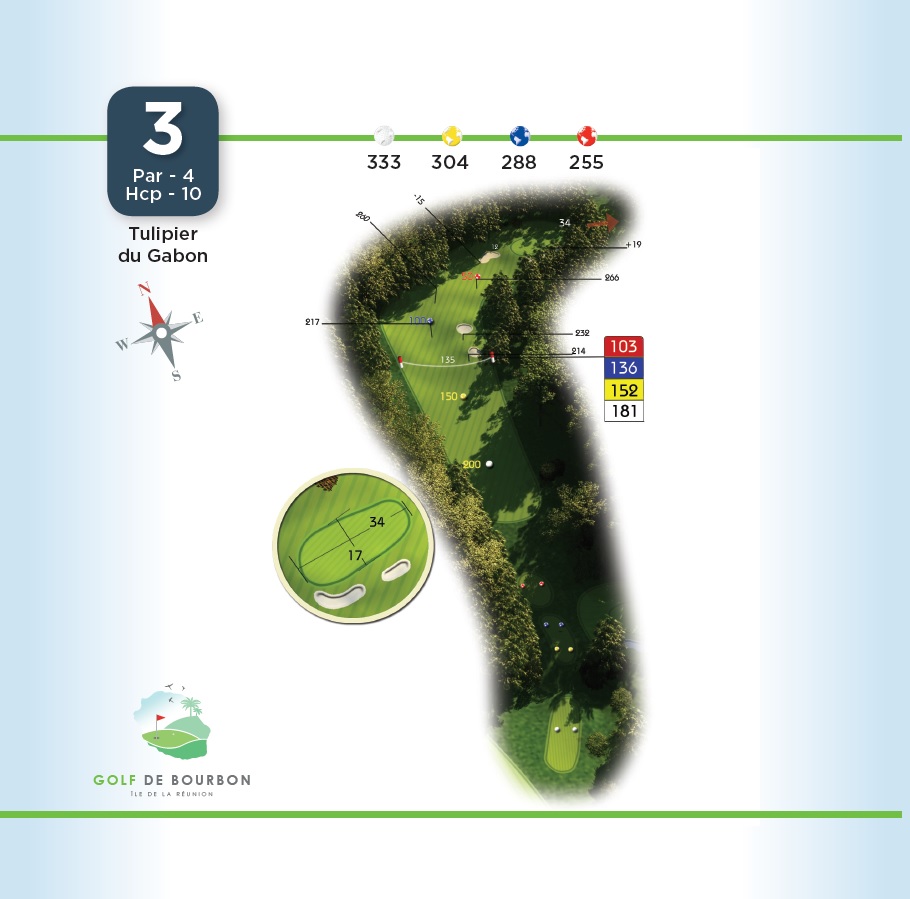 Golf de Bourbon Trou 3 Tulipier du Gabon
