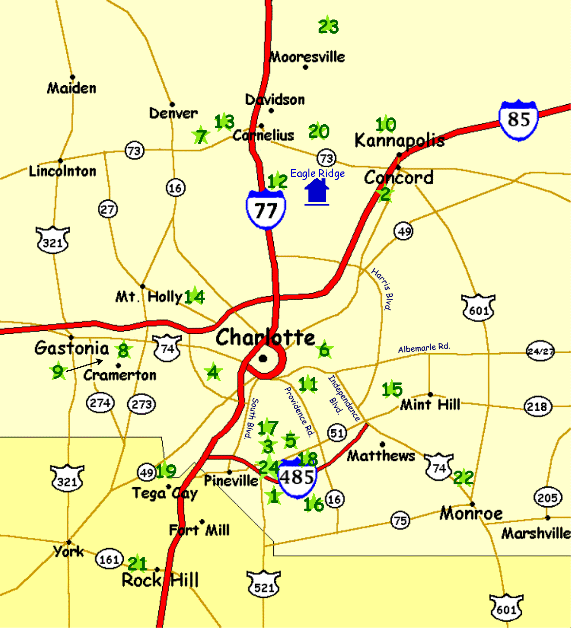 Map Of Charlotte Area Charlotte Area Map Private Courses