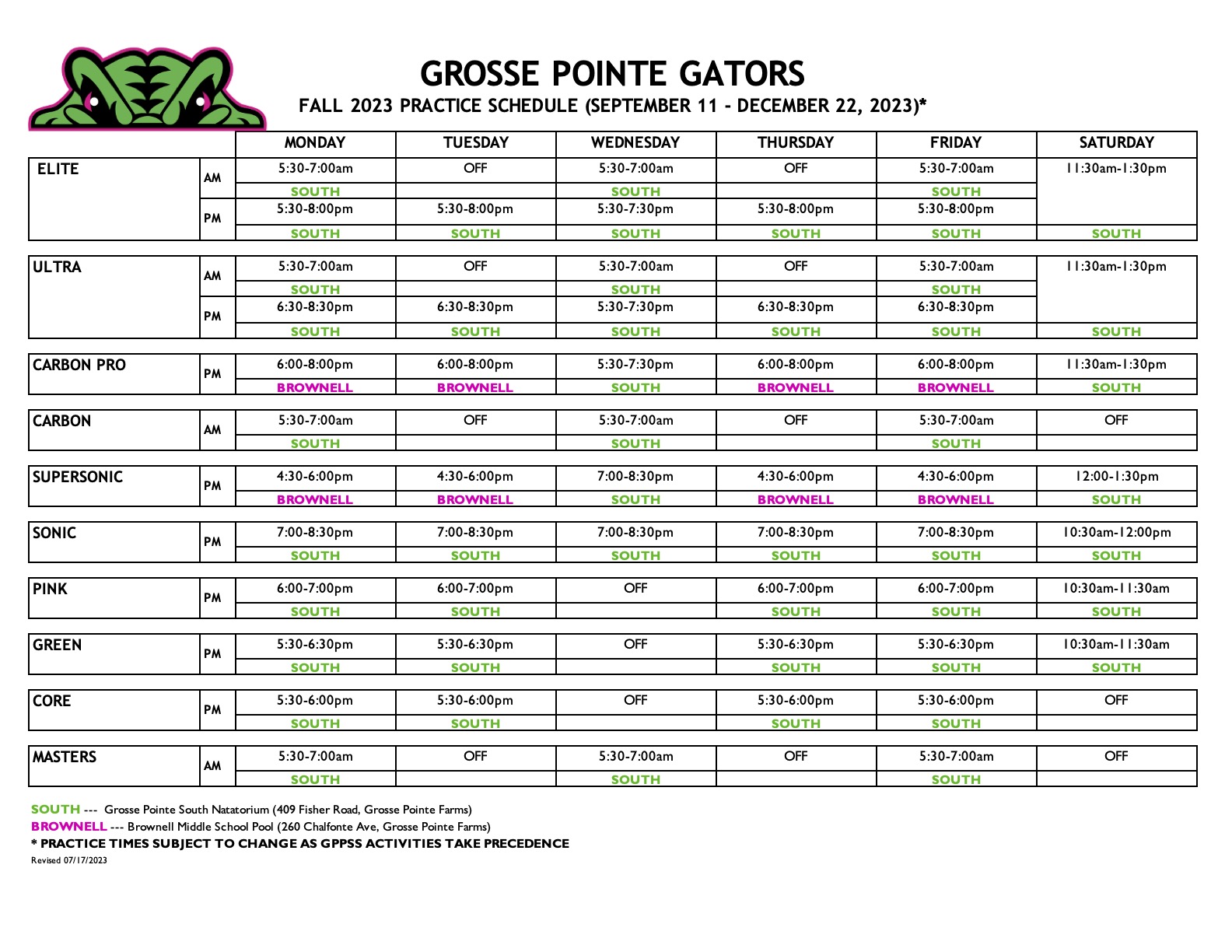 Grosse Pointe Gators Fall 2022 Practice Schedule(04)