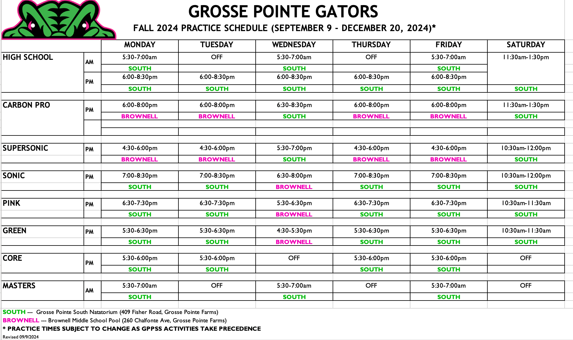 Grosse Pointe Gators Fall 2022 Practice Schedule(01)
