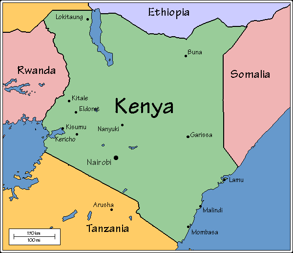 Interactive Kenya map with cities- street, area and satellite map