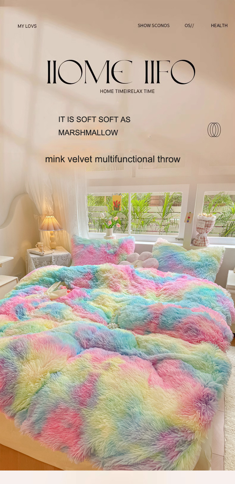 China Colorful Rainbow Throw Blanket Ultra Long Pile, Luxury Fluffy