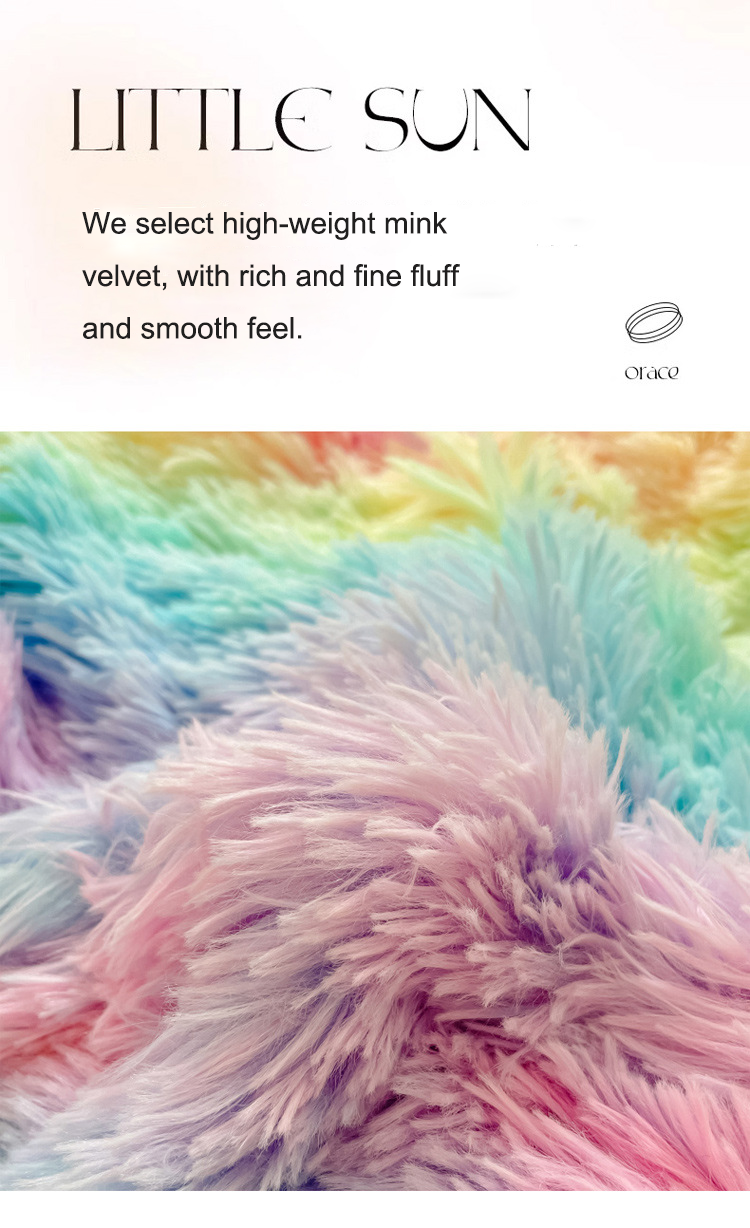 China Colorful Rainbow Throw Blanket Ultra Long Pile, Luxury Fluffy