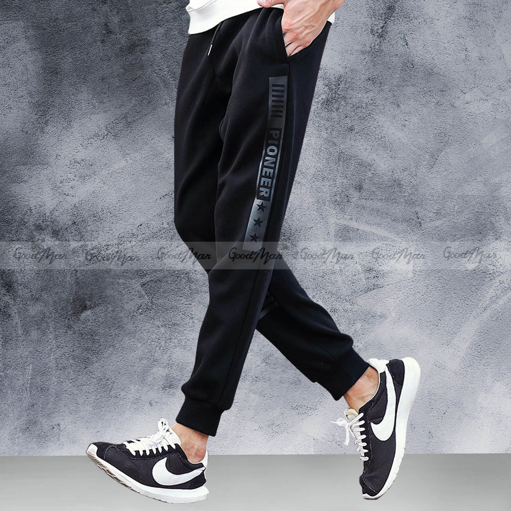 Premium Quality Black Color Cotton Trendy Joggers for Men. GoodMan