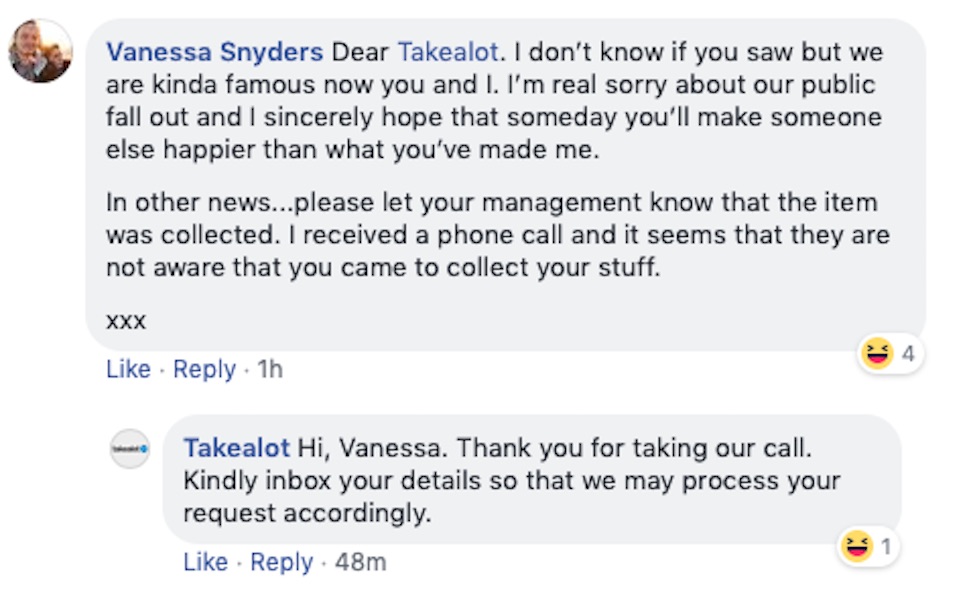 Takealot & customer have brilliant interaction over relationship breakup