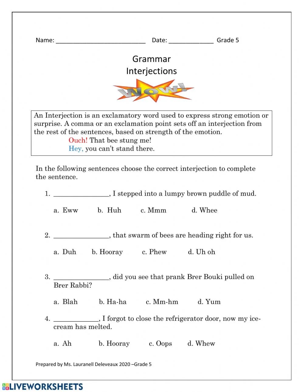 Printable Interjections Worksheets - GoodWorksheets