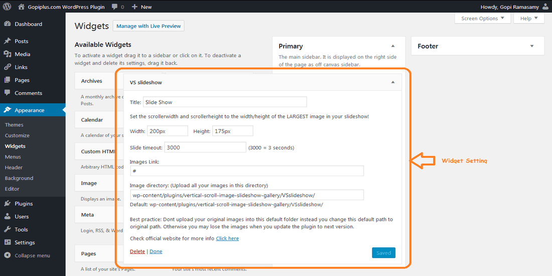 Vertical scroll image slideshow gallery WordPress plugin