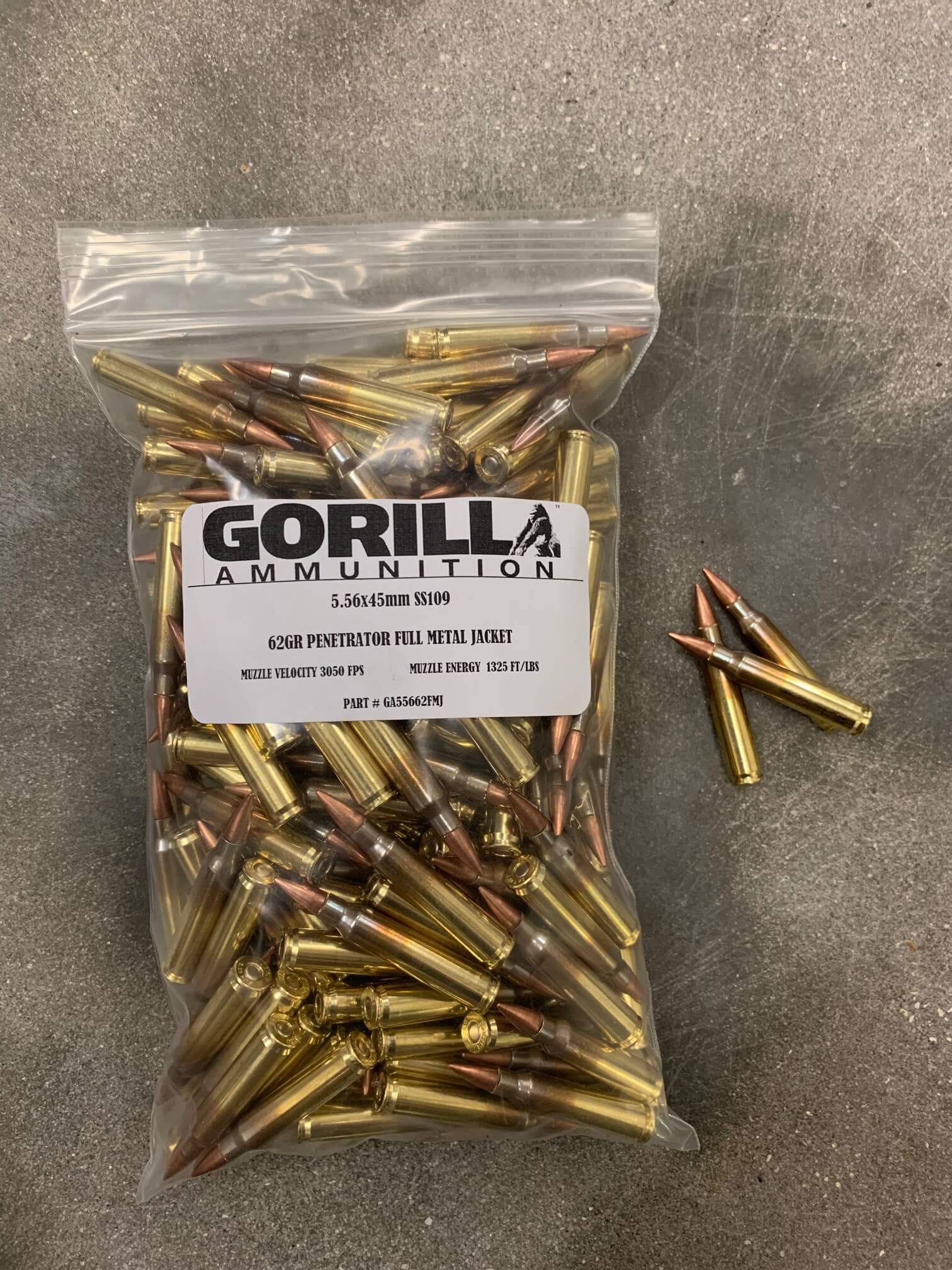Gorilla 5.56mm NATO, 62gr M855 Bulk 200 Round Box Gorilla Ammunition