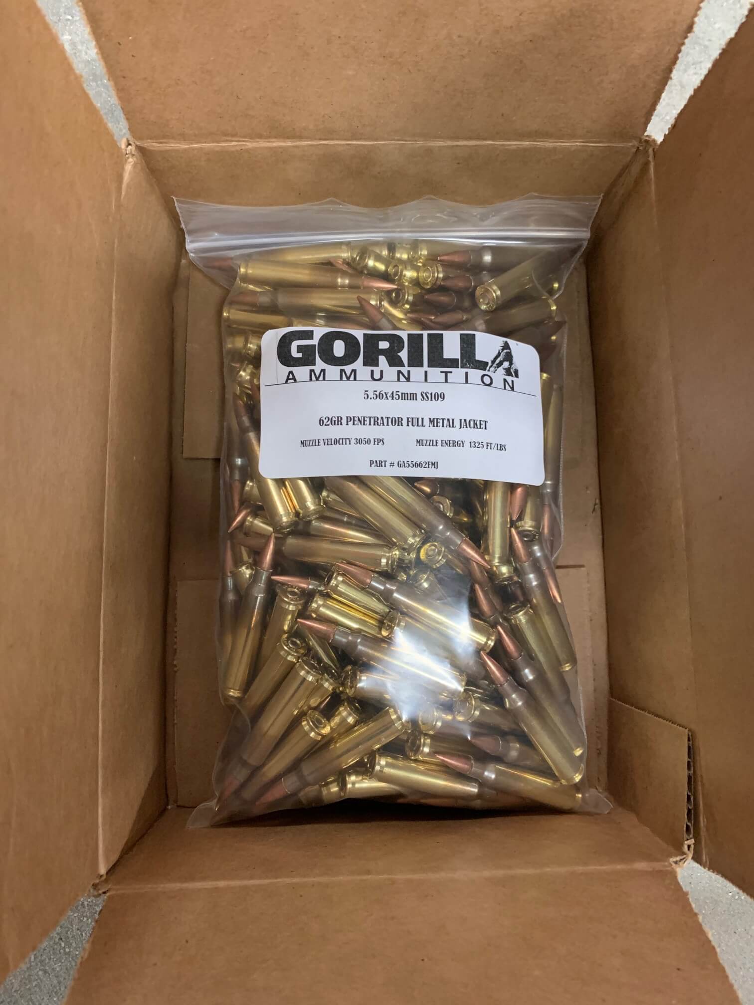 Gorilla 5.56mm NATO, 62gr M855 Bulk 200 Round Box Gorilla Ammunition
