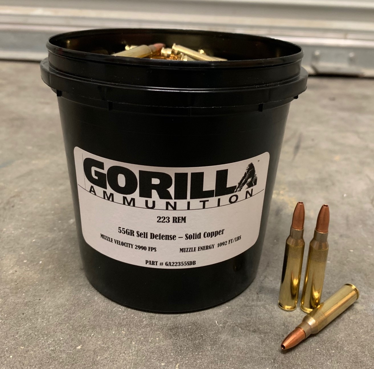 Gorilla Ammunition .223 REM 55gr Self Defense 150 Round Bucket