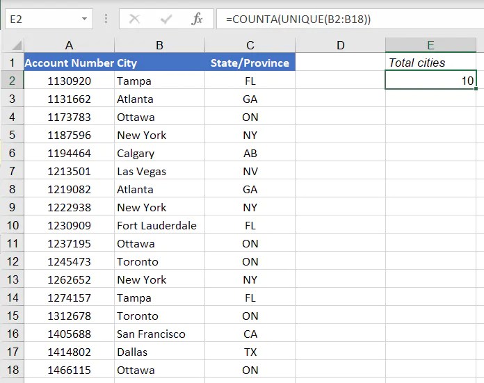 How to Count Unique Values in Excel with the UNIQUE Function