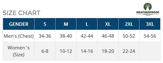 Weatherproof Measurement Guide & Clothing Size Chart - GotApparel