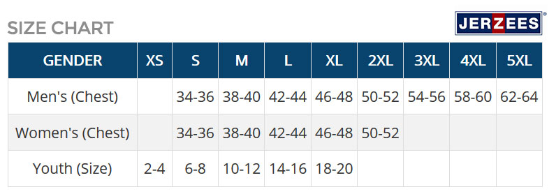 Jerzees Measurement Guide & Clothing Size Chart - GotApparel