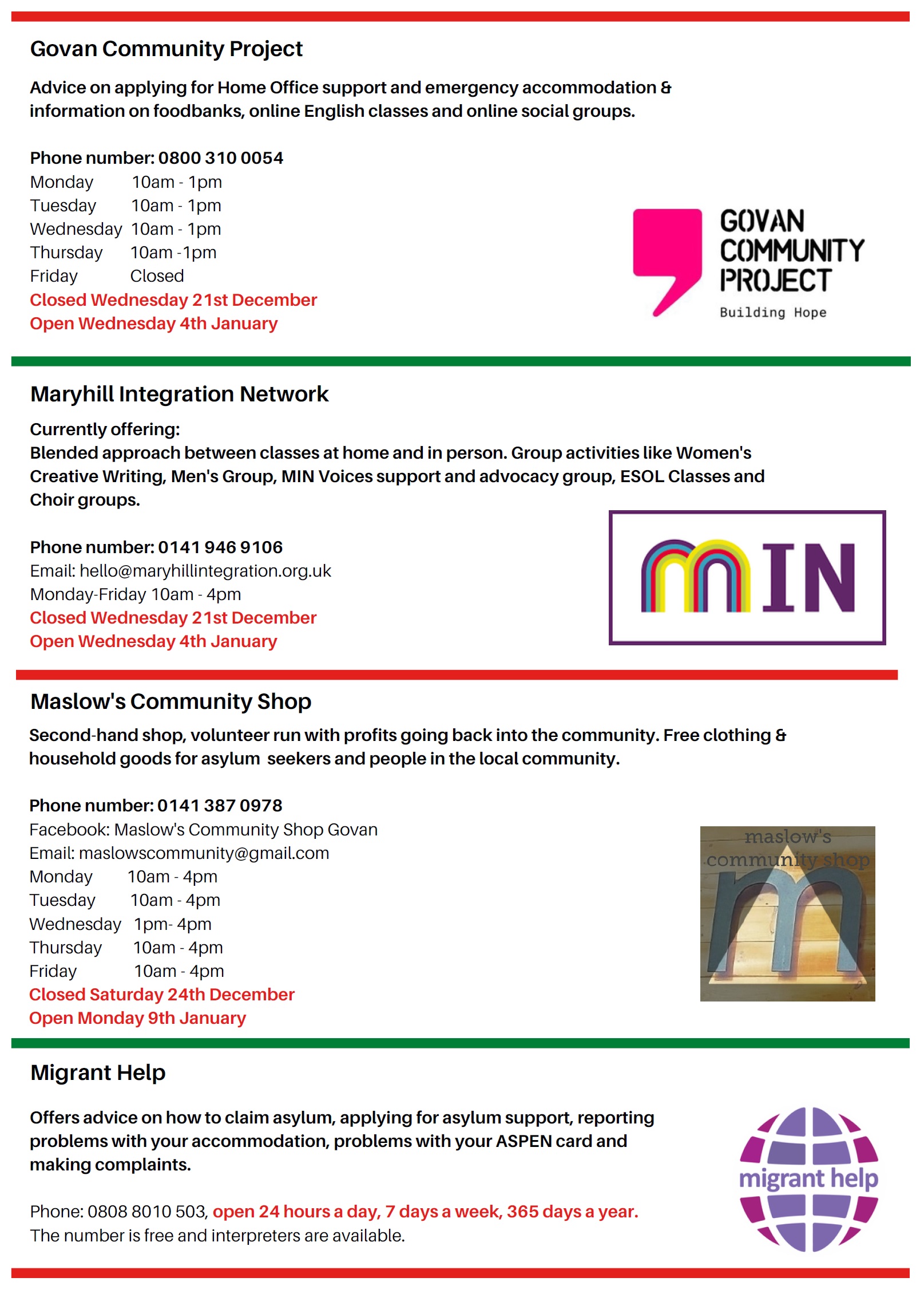 Support over Christmas Govan Housing Association Providing