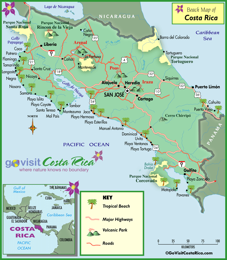 Costa Rica Beaches Map, Costa Rica Go Visit Costa Rica