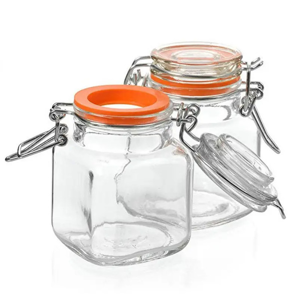Wholesale 80ml Mini Square Glass Canning Jar with Rubber Seal Glass Lid