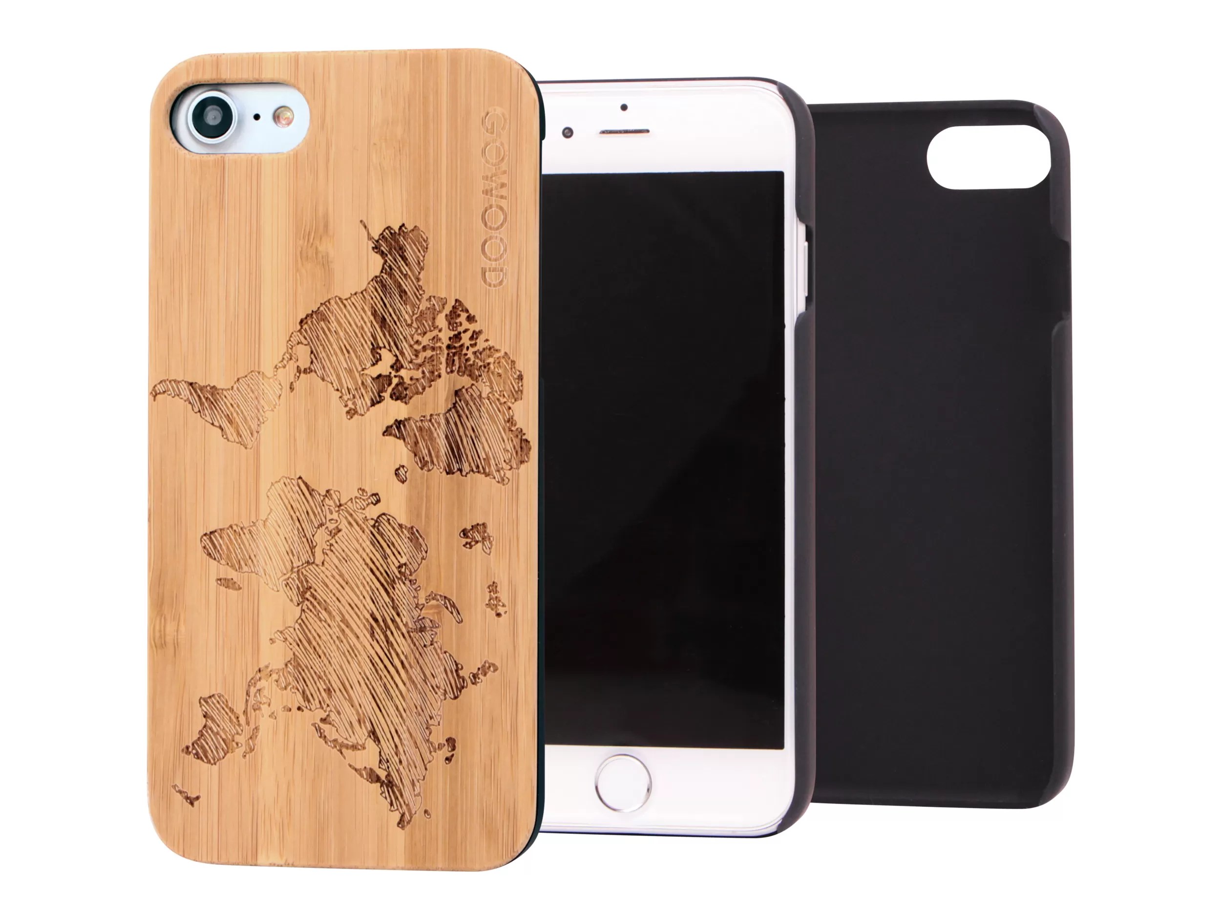 iPhone 7 wood case, iPhone 7 case bamboo world map GoWood