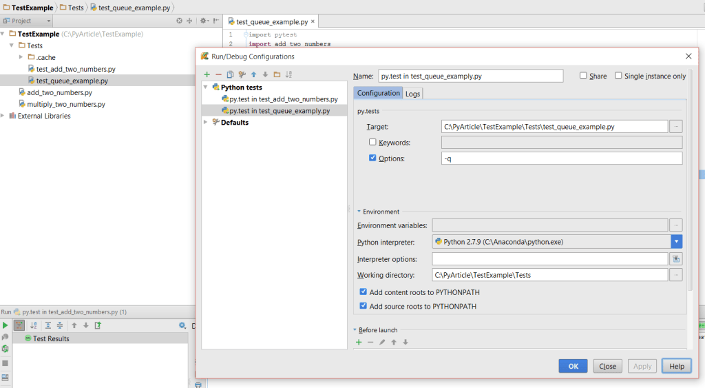 Using pytest Testing Tool to test Python Code by Configuring PyCharm